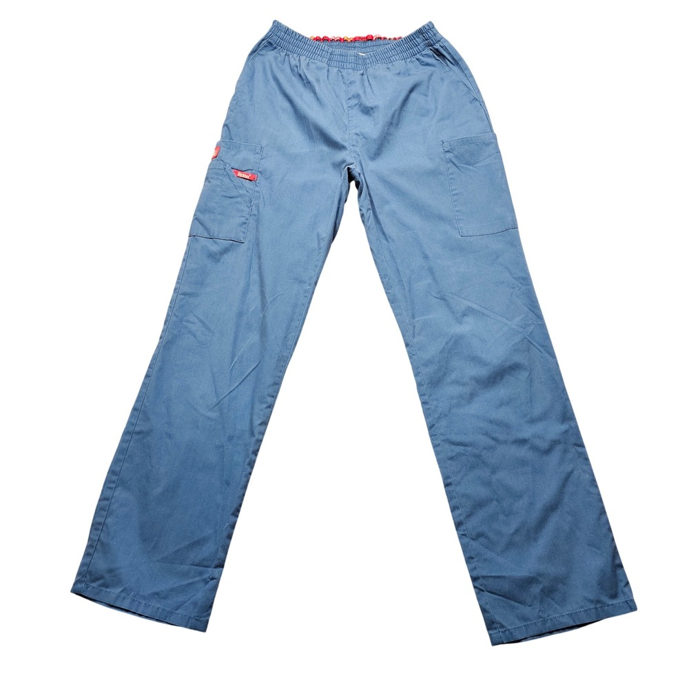 Dickies Blue Cargo Scrub Pants Elastic Waist Medical Workwear Uniform One Size